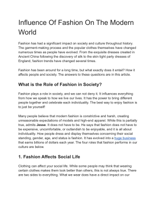 Influence Of Fashion On The Modern World