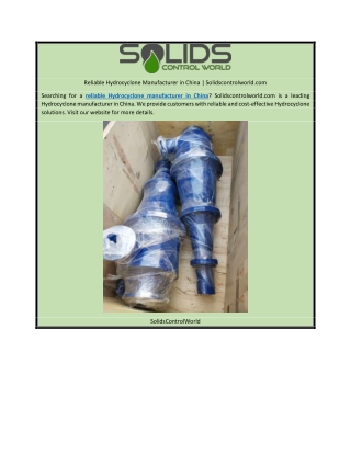 Reliable Hydrocyclone Manufacturer in China | Solidscontrolworld.com