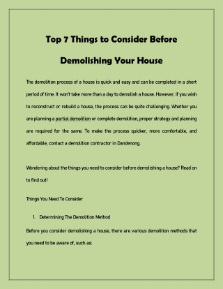 Top 7 Things to Consider Before Demolishing Your House