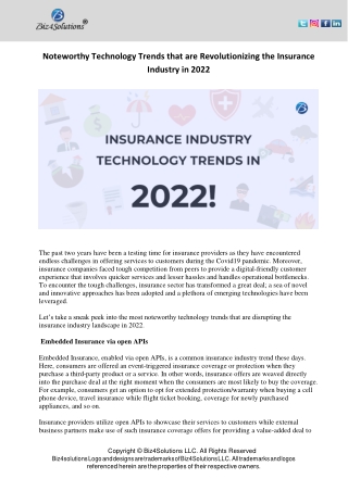Noteworthy Technology Trends that are Revolutionizing the Insurance Industry in 2022