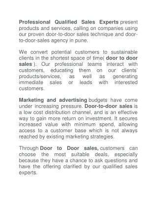 door to door agency sales agency in pune