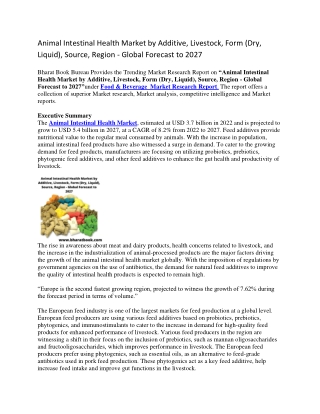 Animal Intestinal Health Market by Additive, Livestock, Form (Dry, Liquid), Source, Region - Global Forecast to 2027