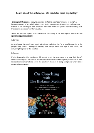 Learn about the ontological life coach for mind psychology