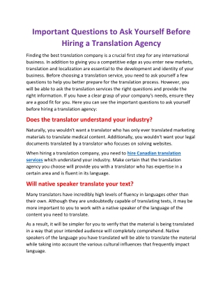 Important questions to ask yourself before hiring a translation agency