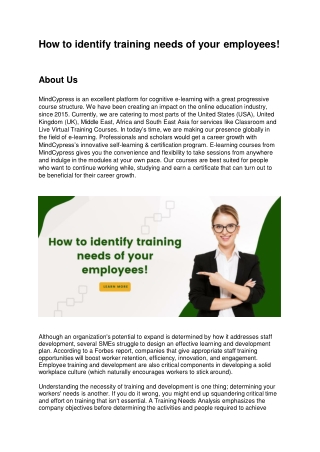How to identify training needs of your employees!