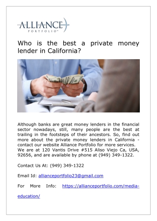 Private money lender in California