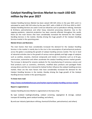 Catalyst Handling Services Market