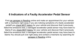 6 Indicators of a Faulty Accelerator Pedal Sensor