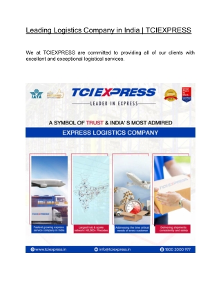 Leading Logistics Company in India | TCIEXPRESS
