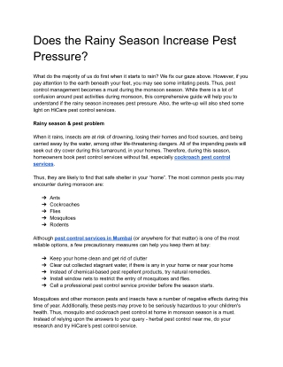 Does the Rainy Season Increase Pest Pressure