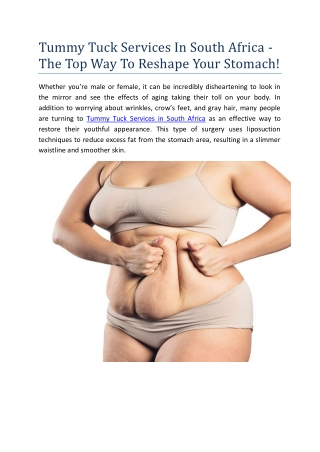 Tummy Tuck Services In South Africa - The Top Way To Reshape Your Stomach!