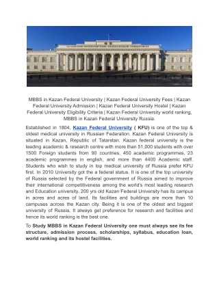 MBBS in Kazan Federal University