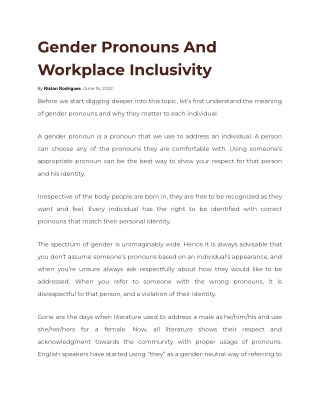 Gender Pronouns And Workplace Inclusivity