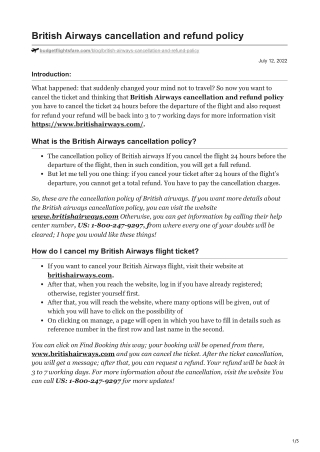 British Airways cancellation and refund policy