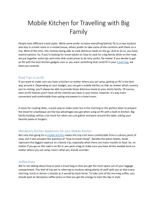 Mobile Kitchen for Travelling with Big Family