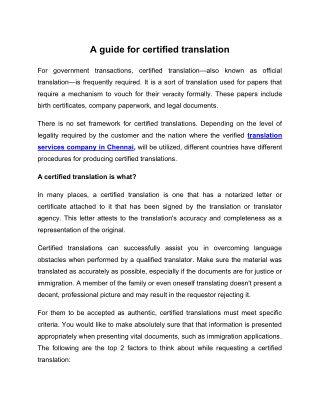 A guide for certified translation