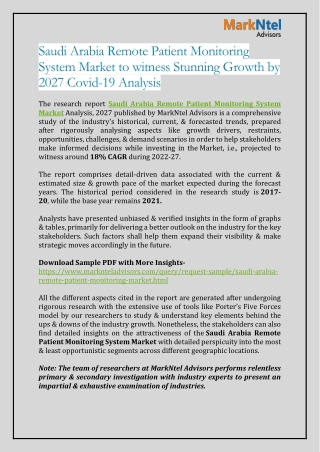Saudi Arabia Remote Patient Monitoring System Market to witness Stunning Growth by 2027