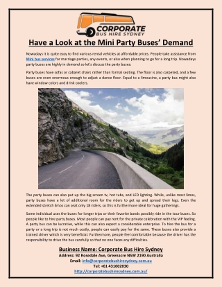 Have a Look at the Mini Party Buses Demand