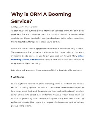 Why is ORM A Booming Service?