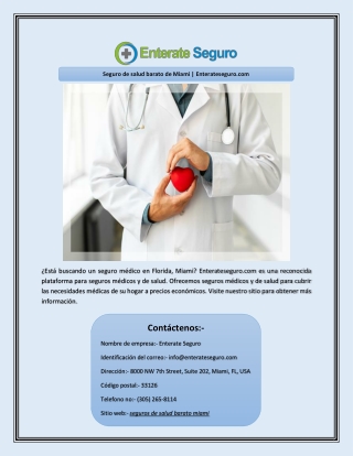 Seguro de salud barato de Miami | Enterateseguro.com