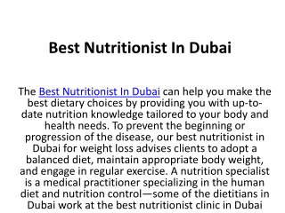 Best Nutritionist In Dubai