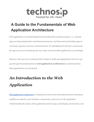 A Guide to the Fundamentals of Web Application Architecture