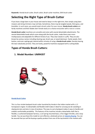 Selecting The Right Type of Brush Cutter