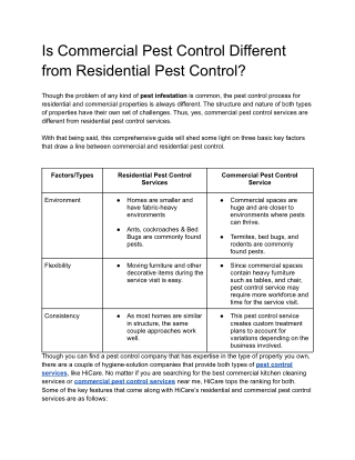 Is Commercial Pest Control Different from Residential Pest Control