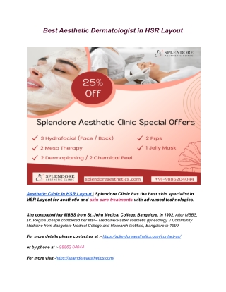 Best Aesthetic DermatolBest Aesthetic Dermatologist in HSR   ogist in HSR Layout