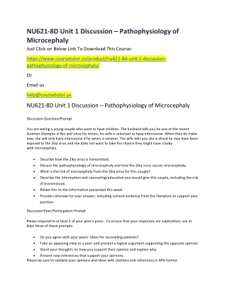 NU621-8D Unit 1 Discussion – Pathophysiology of Microcephaly