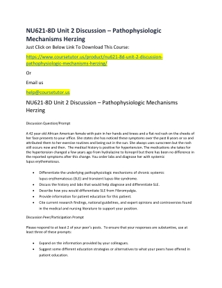 NU621-8D Unit 2 Discussion – Pathophysiologic Mechanisms Herzing