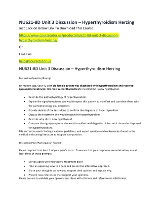 NU621-8D Unit 3 Discussion – Hyperthyroidism Herzing