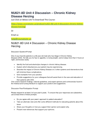 NU621-8D Unit 4 Discussion – Chronic Kidney Disease Herzing