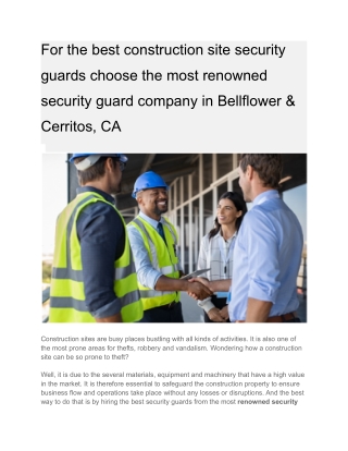 For the best construction site security guards choose the most renowned security guard company in Bellflower & Cerritos,