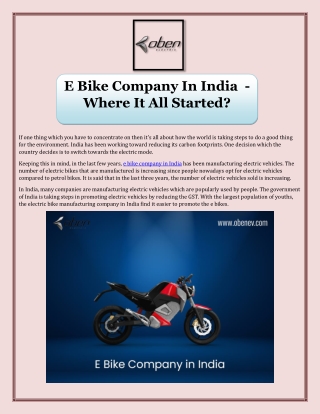 E Bike Company In India  - Where It All Started?