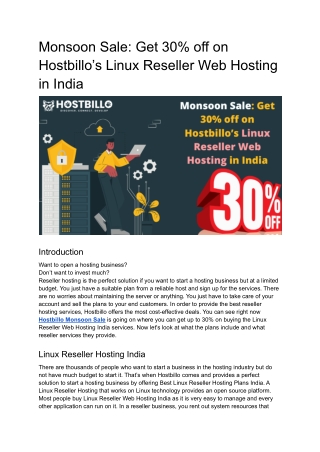 Monsoon Sale_ Get 30% off on Hostbillo’s Linux Reseller Web Hosting in India