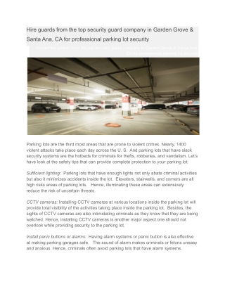 Hire guards from the top security guard company in Garden Grove & Santa Ana, CA for professional parking lot security