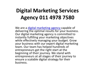Digital Marketing Services Agency 011 4978 7580
