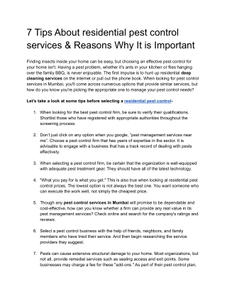 7 Tips About residential pest control services & Reasons Why It is Important