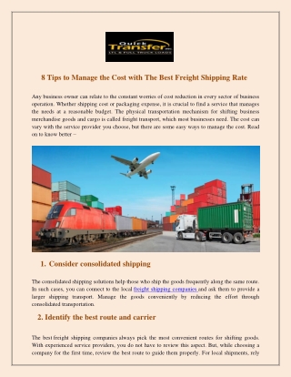 8 Tips To Manage The Cost With The Best Freight Shipping Rate