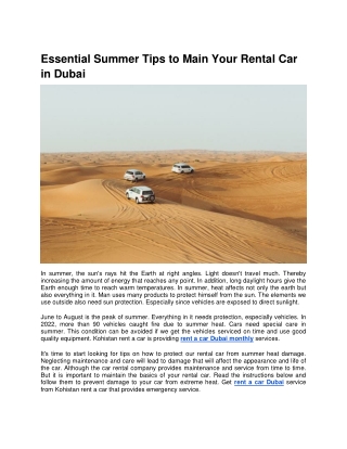 Essential Summer Tips to Main Your Rental Car in Dubai