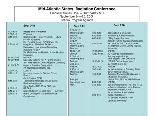 Mid-Atlantic States Radiation Conference Embassy Suites Hotel – Hunt Valley MD September 24—25, 2008 Interim Program Ag