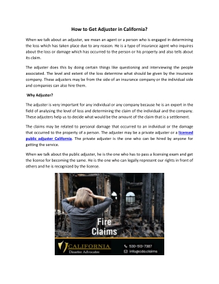 How to Get Adjuster in California