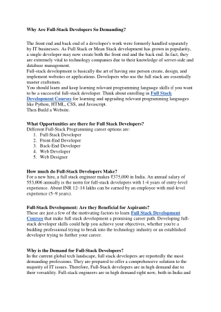 Why Are Full-Stack Developers So Demanding