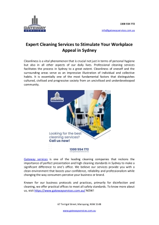 Expert Cleaning Services to Stimulate Your Workplace Appeal in Sydney