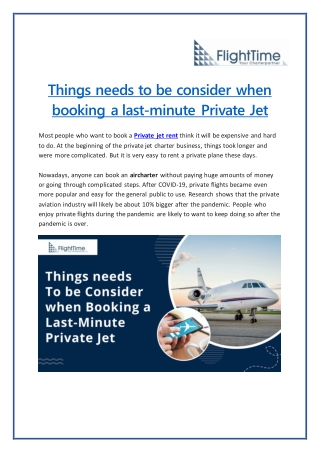 Factors to consider when securing a last-minute private jet rent