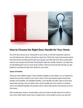 How to Choose the Right Door Handle for Your Home