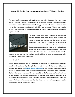 Know All Basic Features About Business Website Design