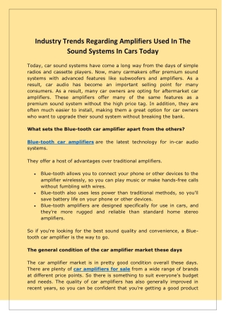 Industry Trends Regarding Amplifiers Used In The Sound Systems In Cars Today