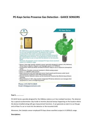 PE-Kayo Series Prosense Gas Detection - GAXCE SENSORS